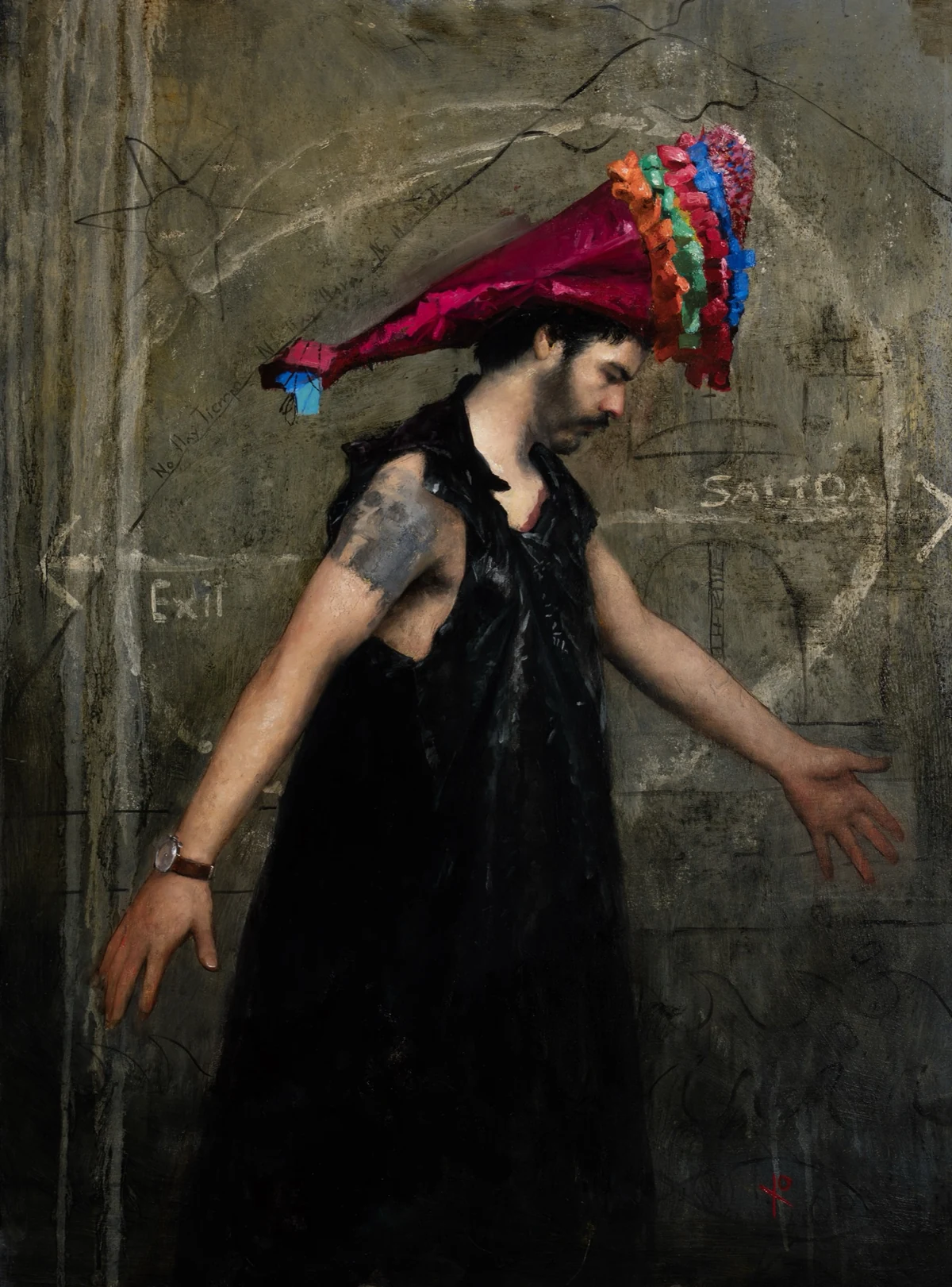 El Indeciso, 2025. Öl auf Holz, 80 × 60 cm. Ölgemälde von Raúl Campos.